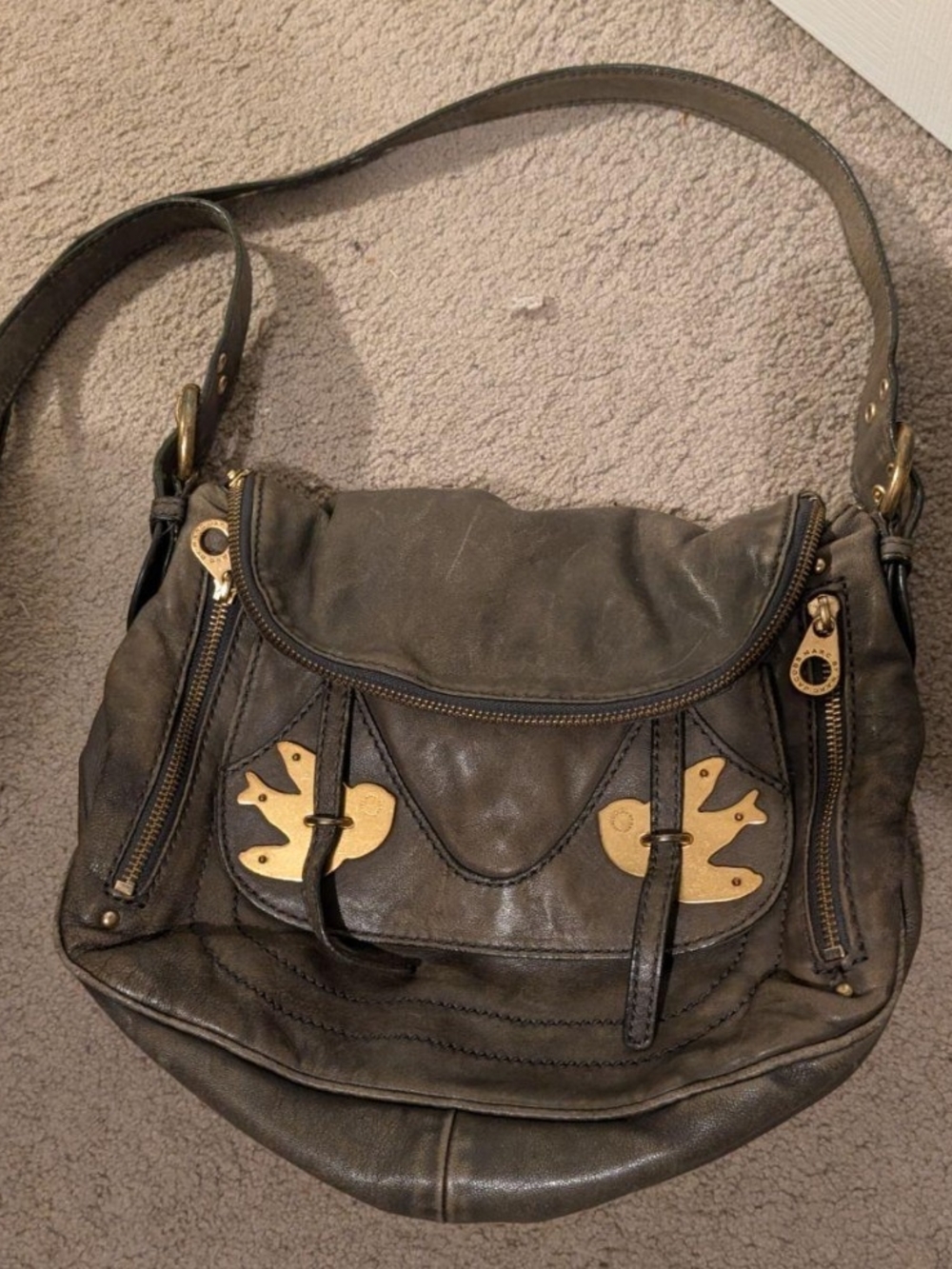 Marc Jacobs Petal To The Metal Gray Leather Shoulder Bag with Gold Hardware